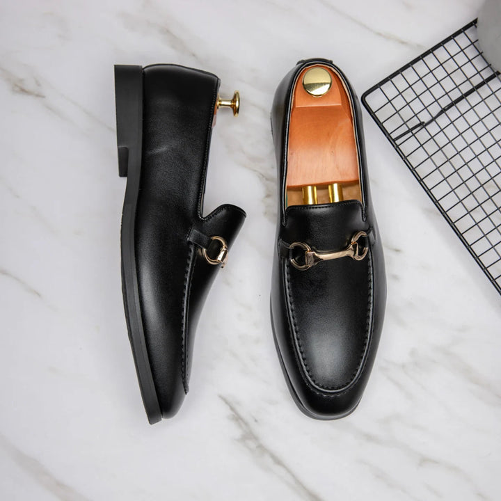 Men's Loafers Genuine Leather Classic Black Orthopedic Padded Insole 1