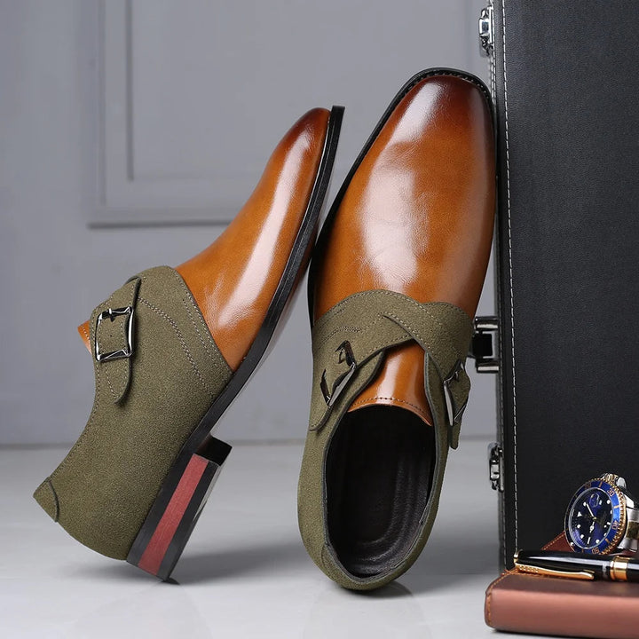 Men's Loafers Suede Vegan Leather Double Buckle Brown 0