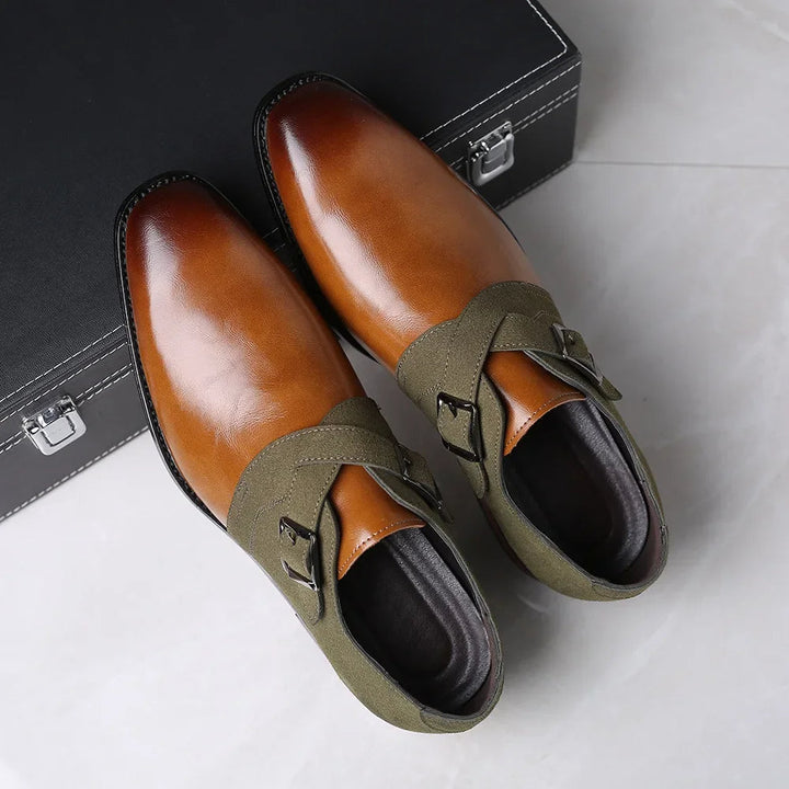Men's Loafers Suede Vegan Leather Double Buckle Brown 2