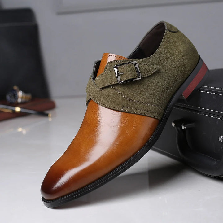 Men's Loafers Suede Vegan Leather Double Buckle Brown 3