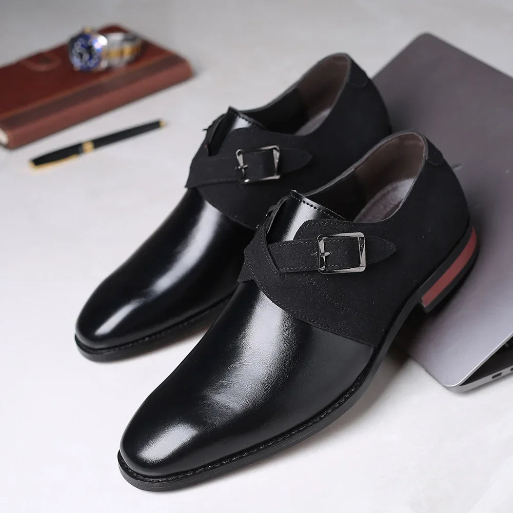 Men's Loafers Suede Vegan Leather Double Buckle Brown 4