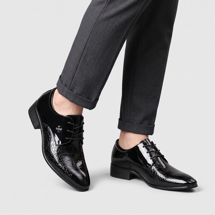 Men's Patent Derby Shoes for Weddings with Pointed Toe 1