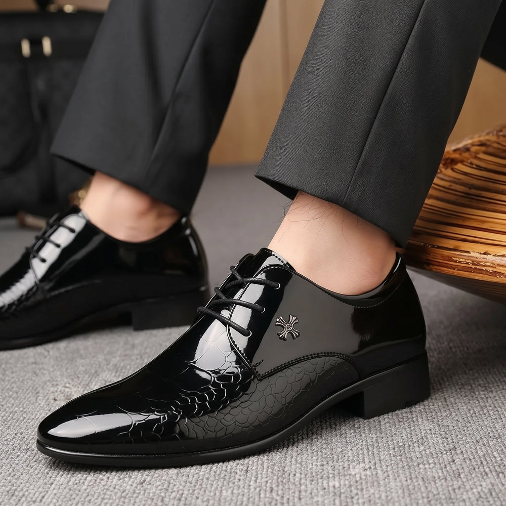 Men's Patent Derby Shoes for Weddings with Pointed Toe 2