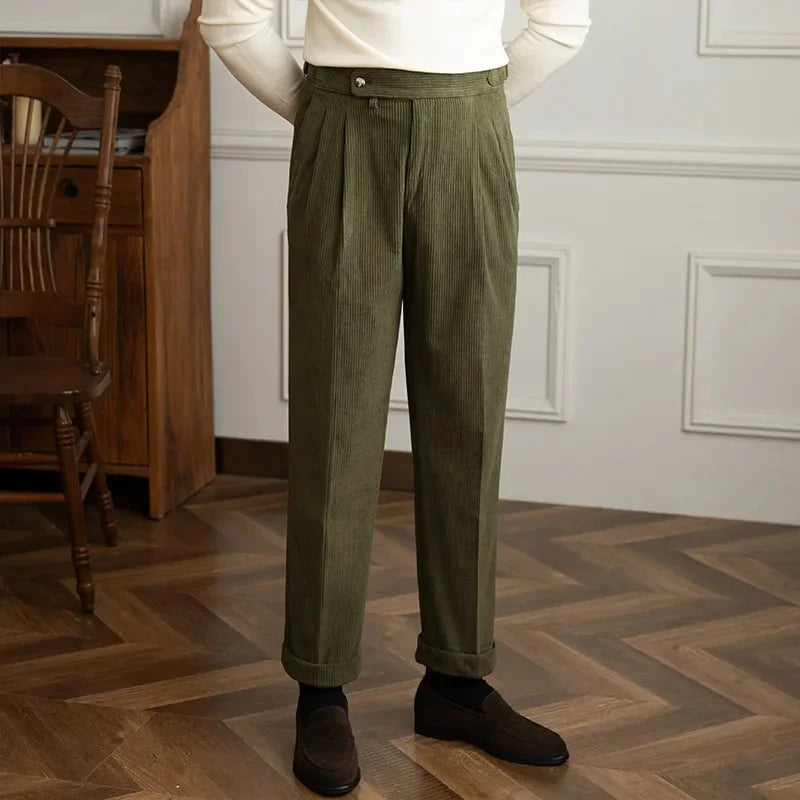 Men's Pleated Corduroy Trousers for Work with Soft Stretch 1