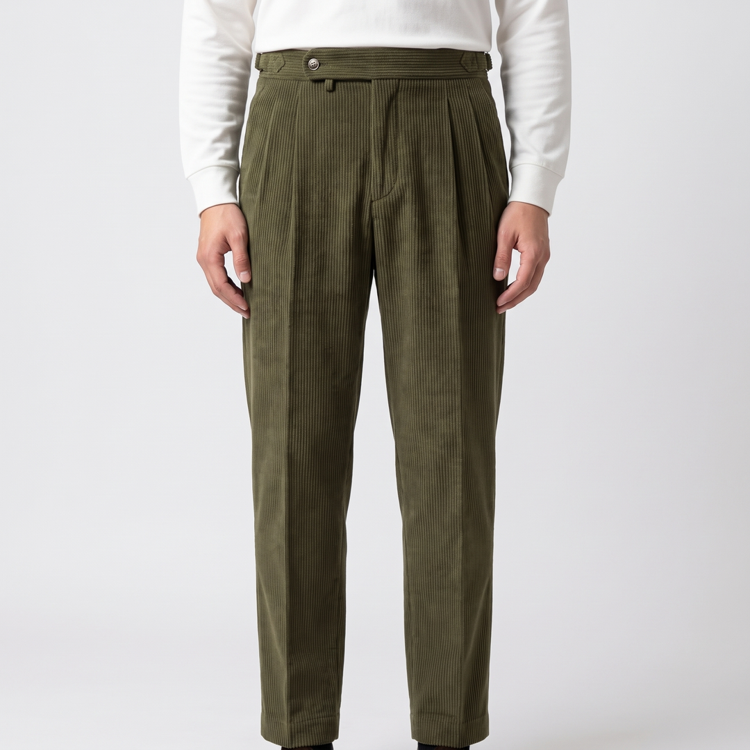 Men's Pleated Corduroy Trousers for Work with Soft Stretch 7