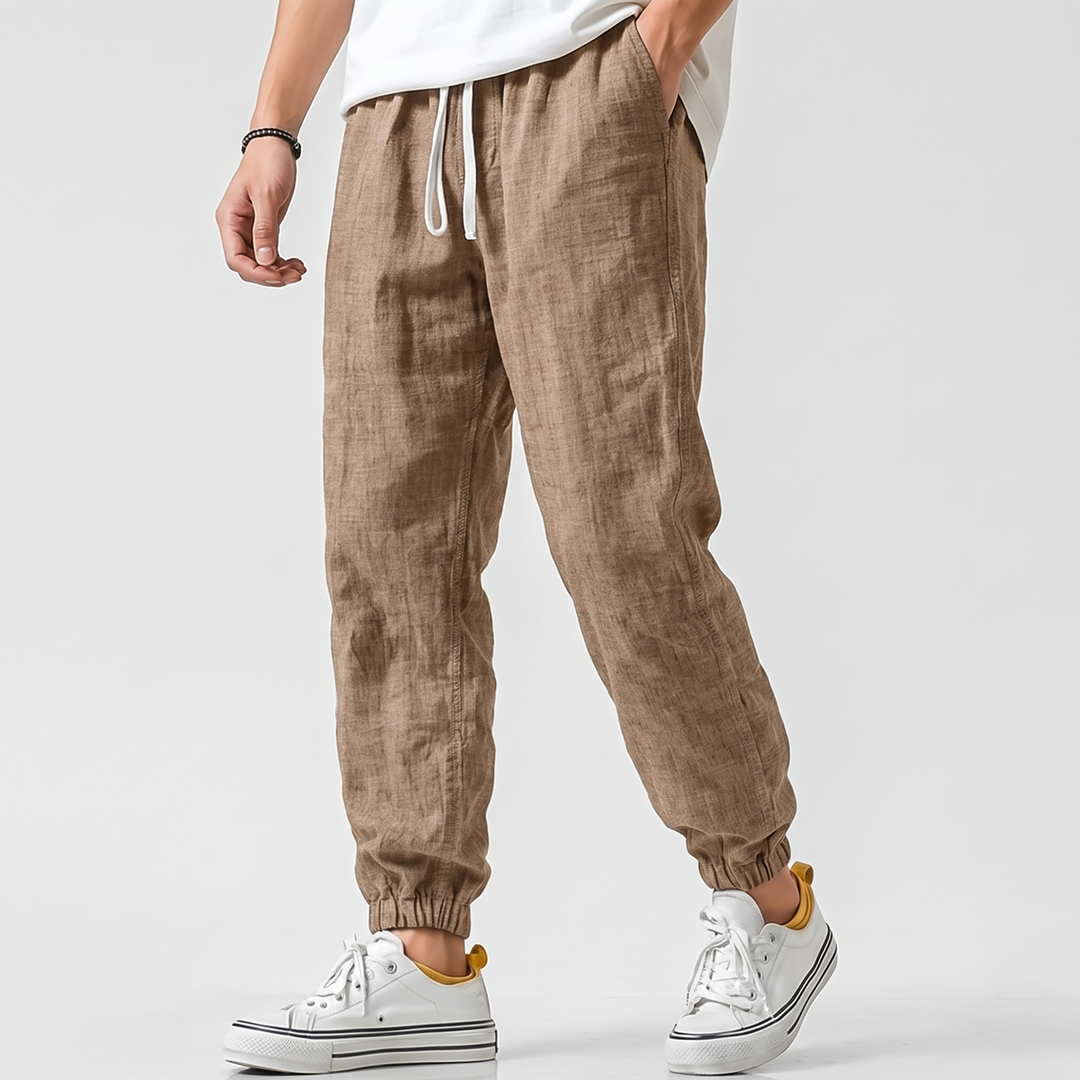 Men's Relaxed Cotton Linen Joggers with Drawstring Waist 3