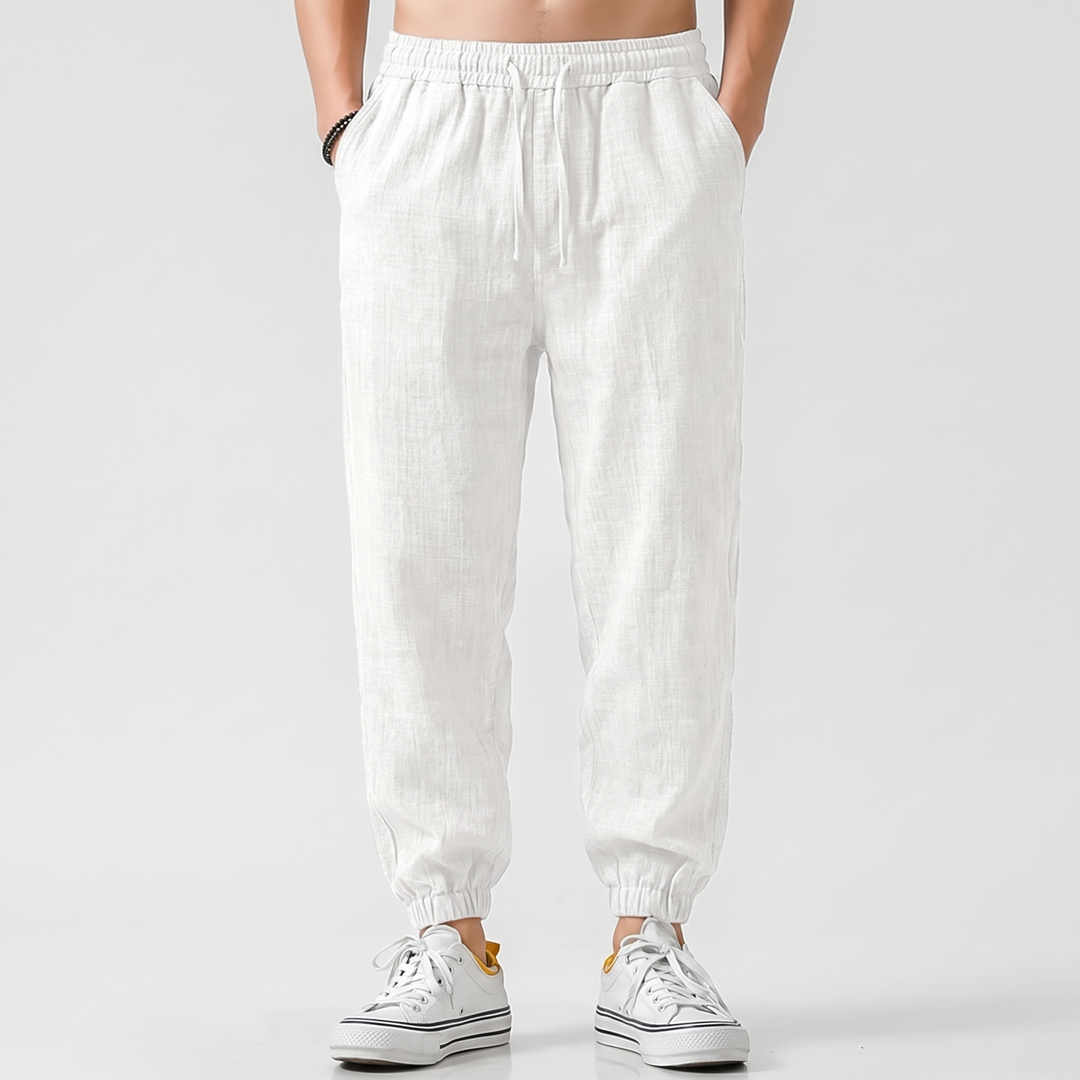 Men's Relaxed Cotton Linen Joggers with Drawstring Waist 4
