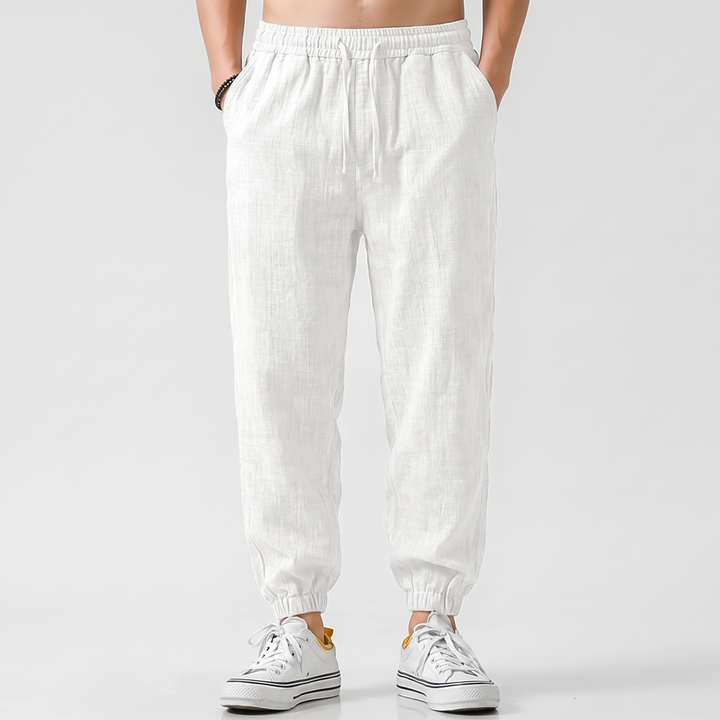 Men's Relaxed Cotton Linen Joggers with Drawstring Waist 4