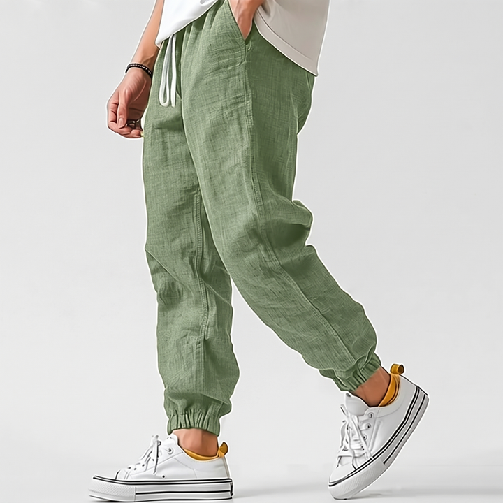 Men's Relaxed Cotton Linen Joggers with Drawstring Waist 5