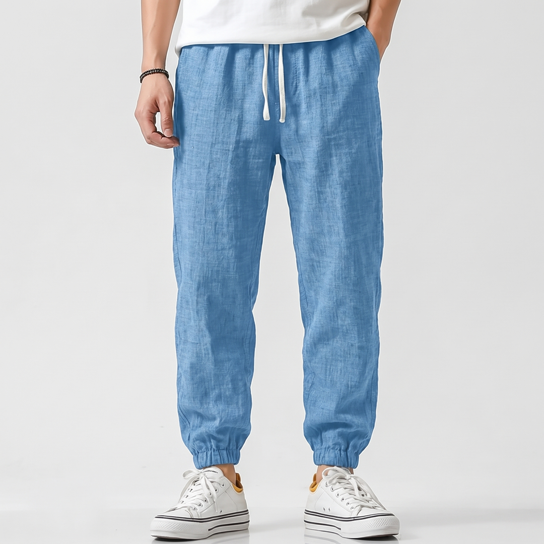 Men's Relaxed Cotton Linen Joggers with Drawstring Waist 6