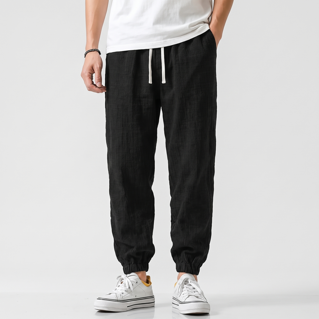 Men's Relaxed Cotton Linen Joggers with Drawstring Waist 7
