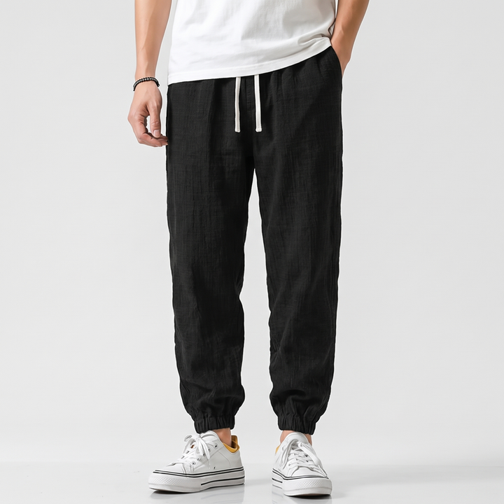 Men's Relaxed Cotton Linen Joggers with Drawstring Waist 7