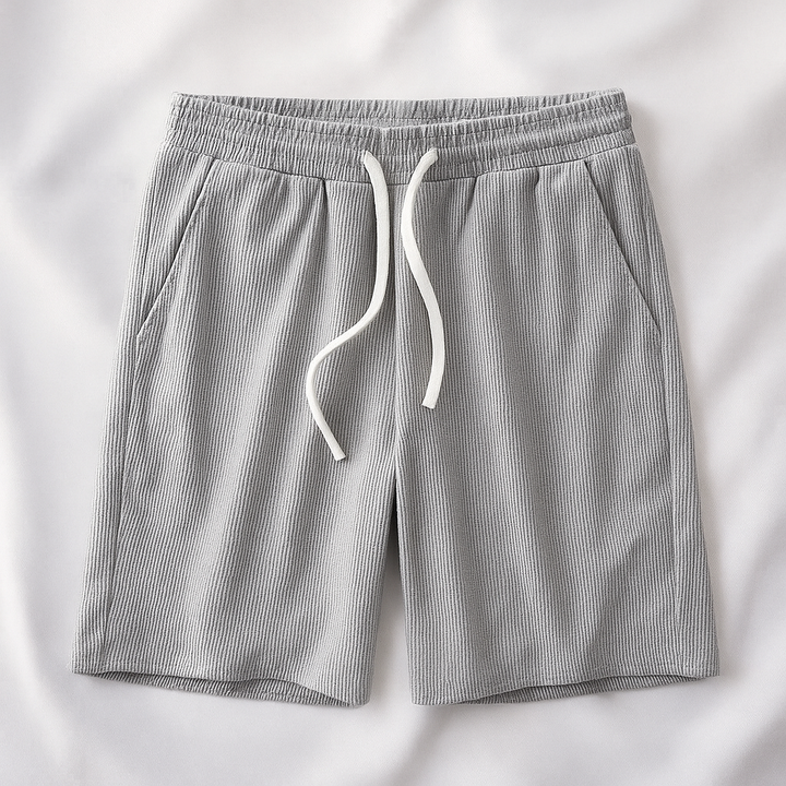 Men's Shorts Waffle Knit Soft Breathable Relaxed Fit Drawstring Waist Gray 0
