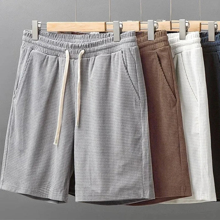 Men's Shorts Waffle Knit Soft Breathable Relaxed Fit Drawstring Waist Gray 1