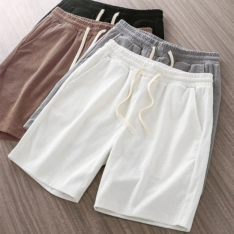 Men's Shorts Waffle Knit Soft Breathable Relaxed Fit Drawstring Waist Gray 2