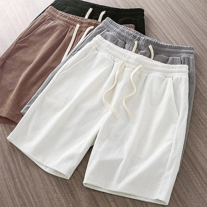 Men's Shorts Waffle Knit Soft Breathable Relaxed Fit Drawstring Waist Gray 2