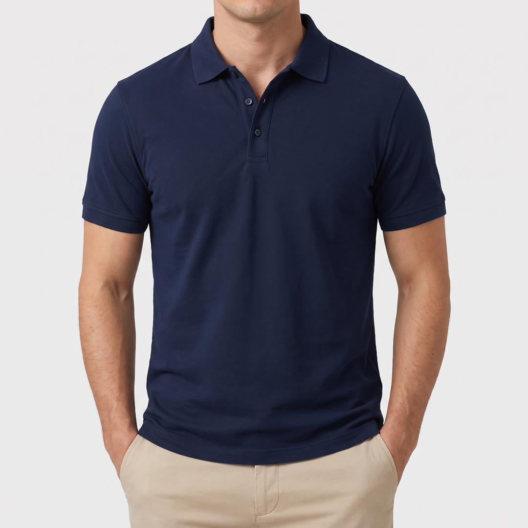 Men's Sleek Cotton Polo with Two-Button Placket 1