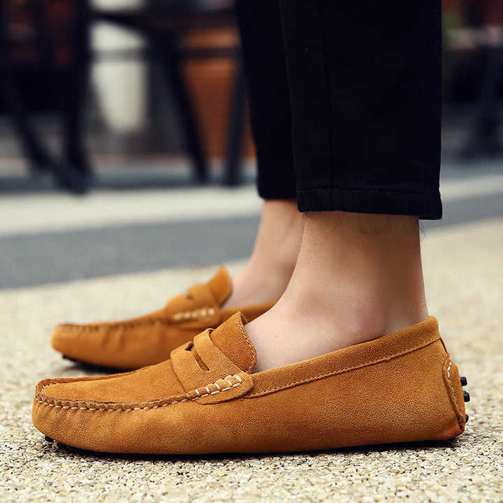 Men's Slip-On Loafers Genuine Cow Suede Brown 4