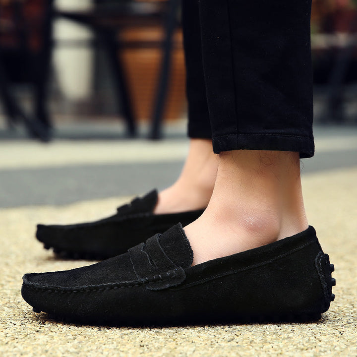 Men's Slip-On Loafers Genuine Cow Suede Brown 7