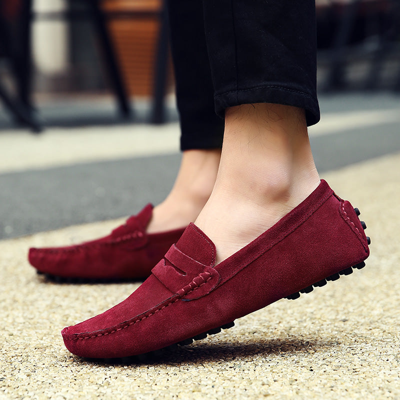 Men's Slip-On Loafers Genuine Cow Suede Brown 8