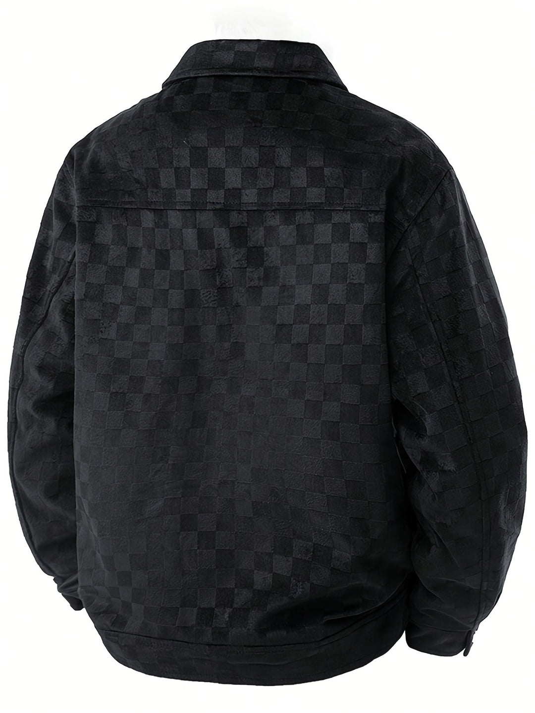 Men's Suede Jacket Tonal Checkerboard Texture Structured Fit Brown 2