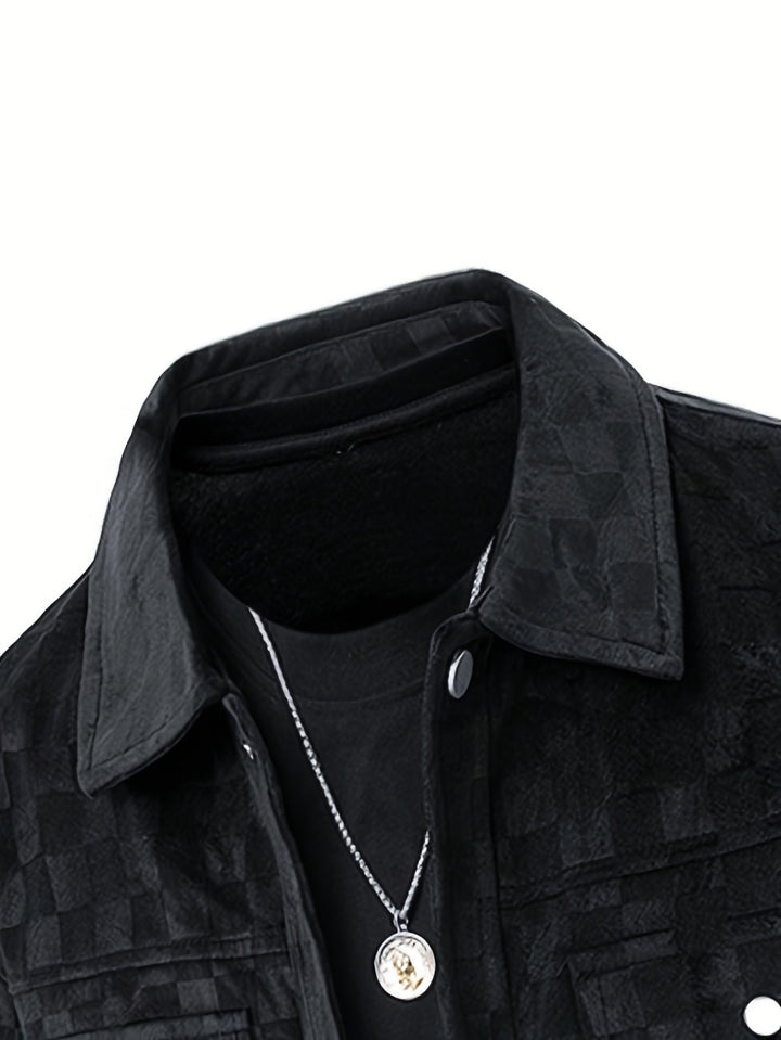 Men's Suede Jacket Tonal Checkerboard Texture Structured Fit Brown 3