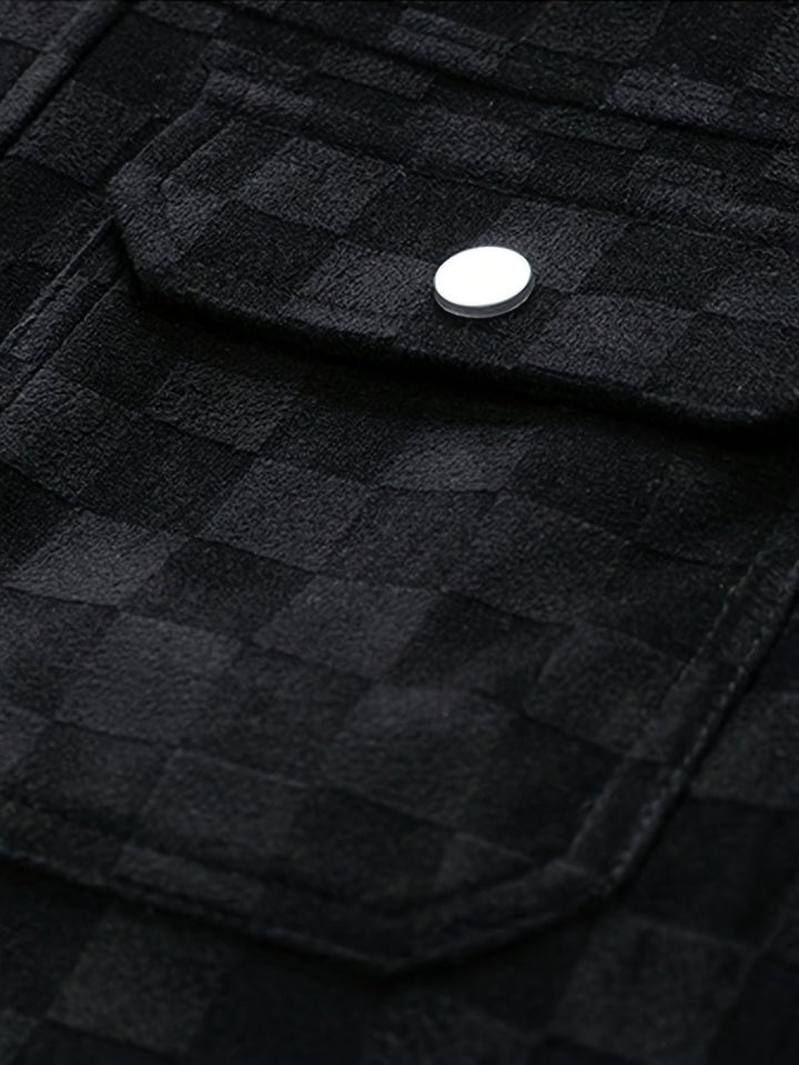 Men's Suede Jacket Tonal Checkerboard Texture Structured Fit Brown 4