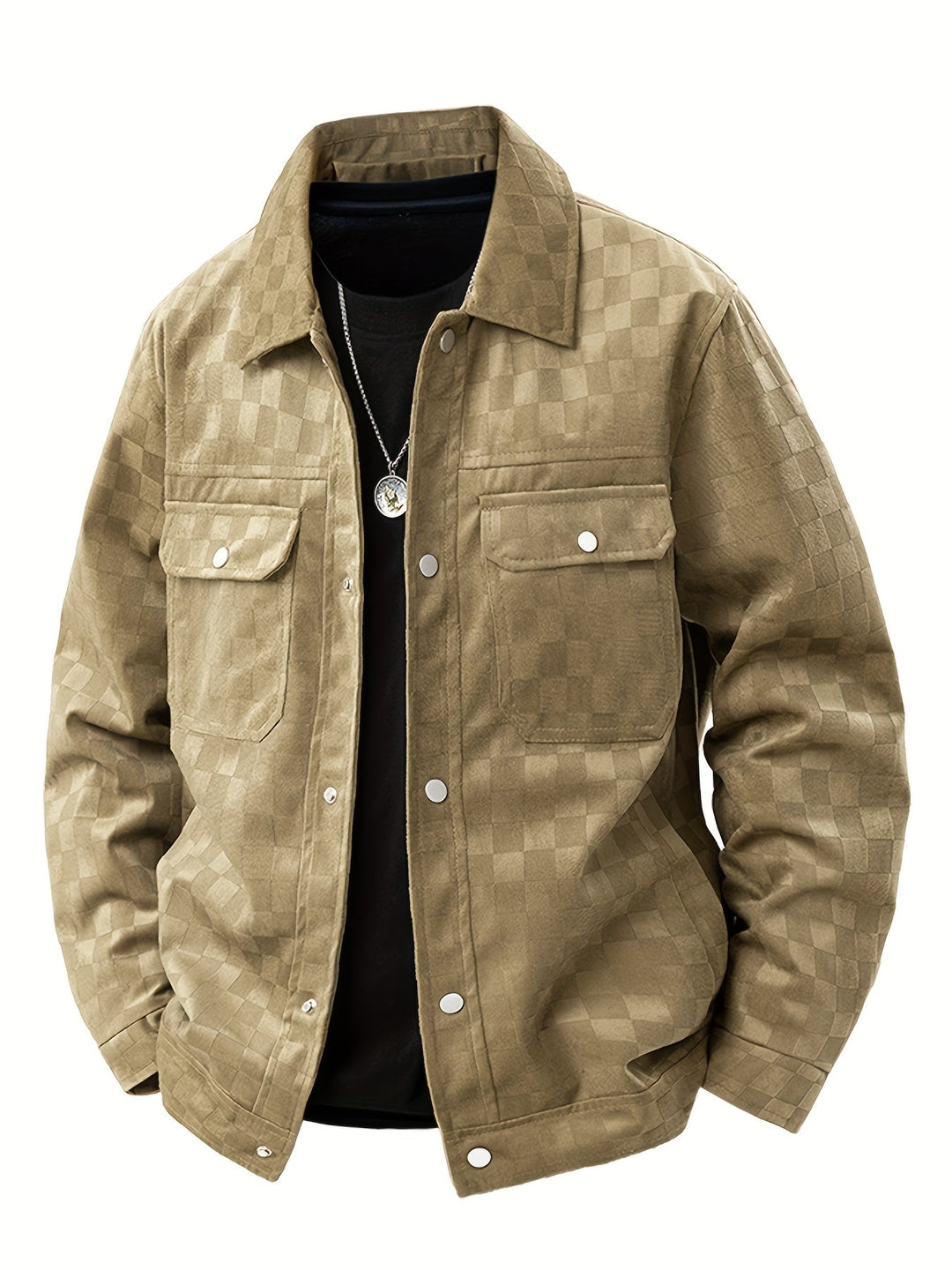 Men's Suede Jacket Tonal Checkerboard Texture Structured Fit Brown 5