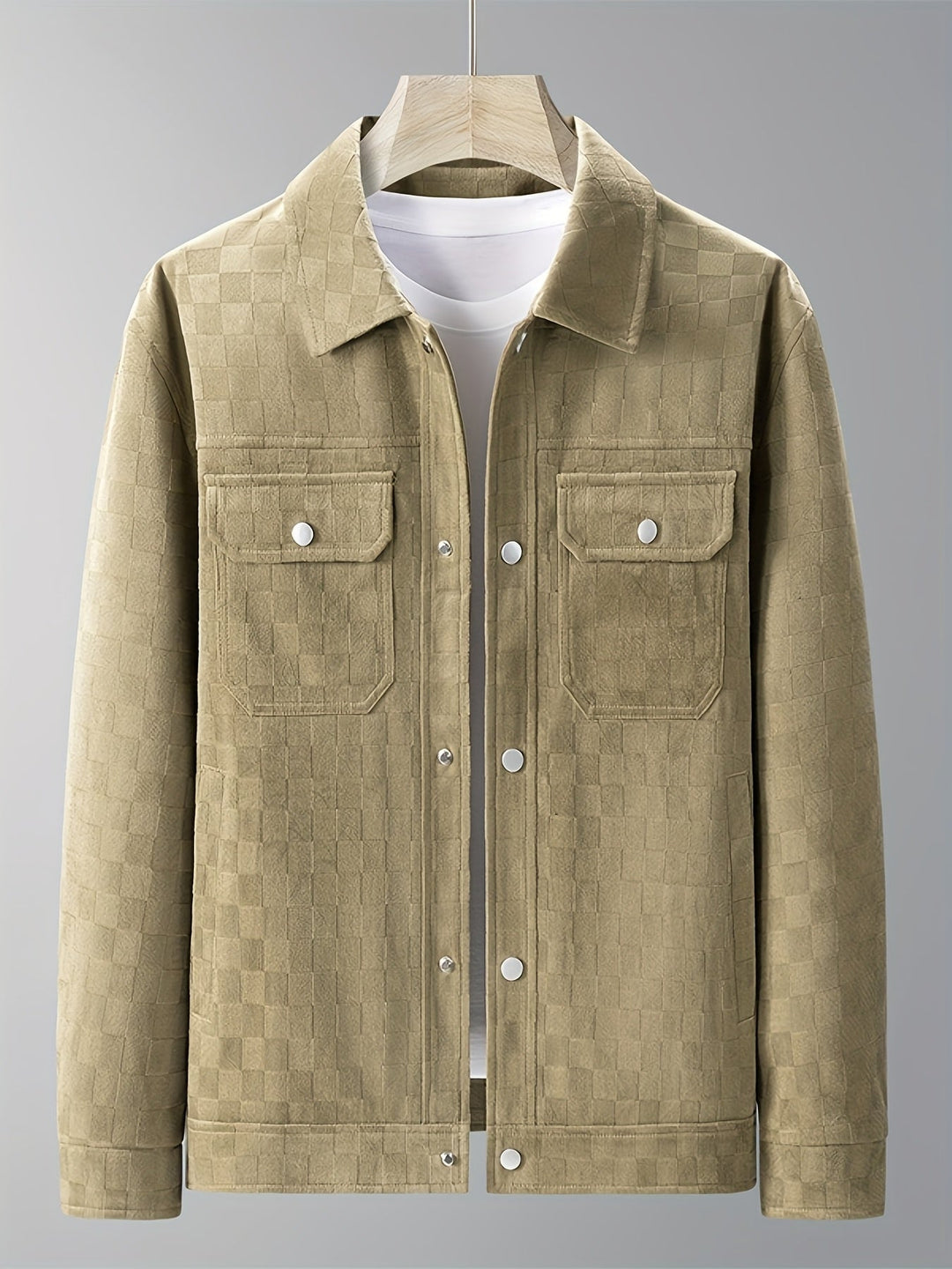 Men's Suede Jacket Tonal Checkerboard Texture Structured Fit Brown 6