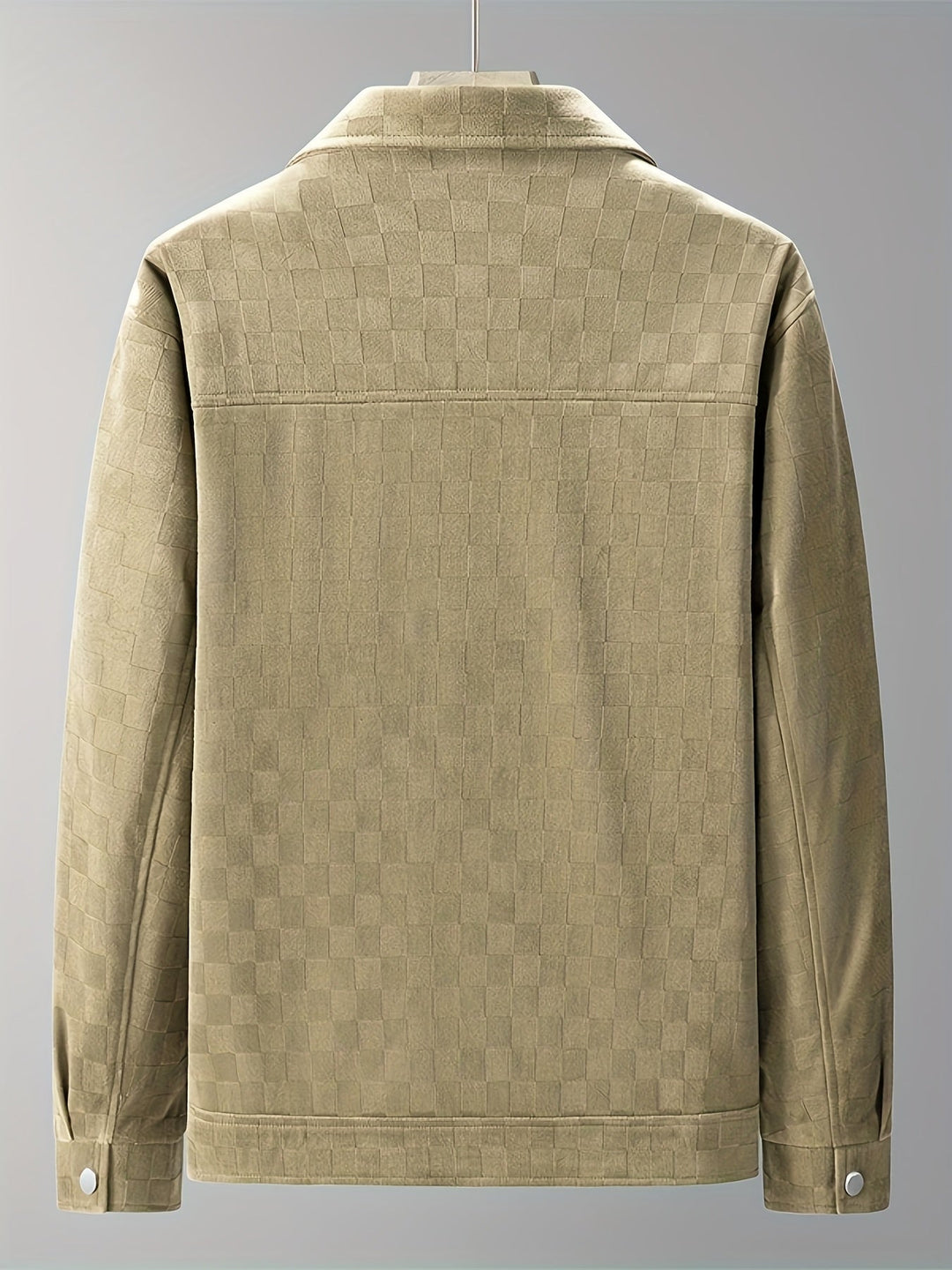 Men's Suede Jacket Tonal Checkerboard Texture Structured Fit Brown 7