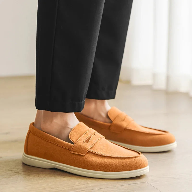 Men's Suede Loafers Hand Stitched Cushioned Insole Brown 4