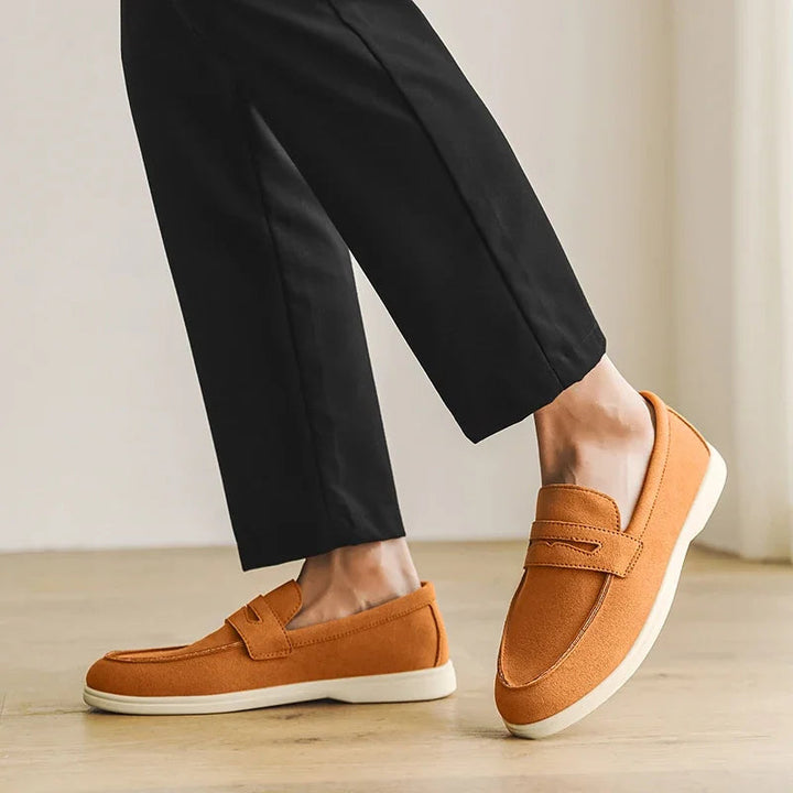 Men's Suede Loafers Hand Stitched Cushioned Insole Brown 5