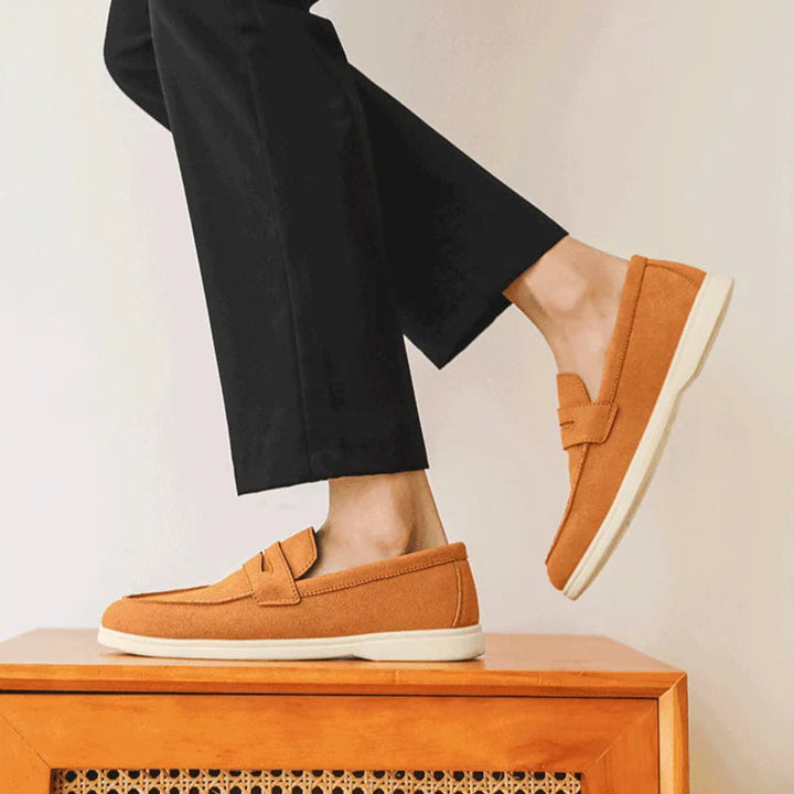 Men's Suede Loafers Hand Stitched Cushioned Insole Brown 6