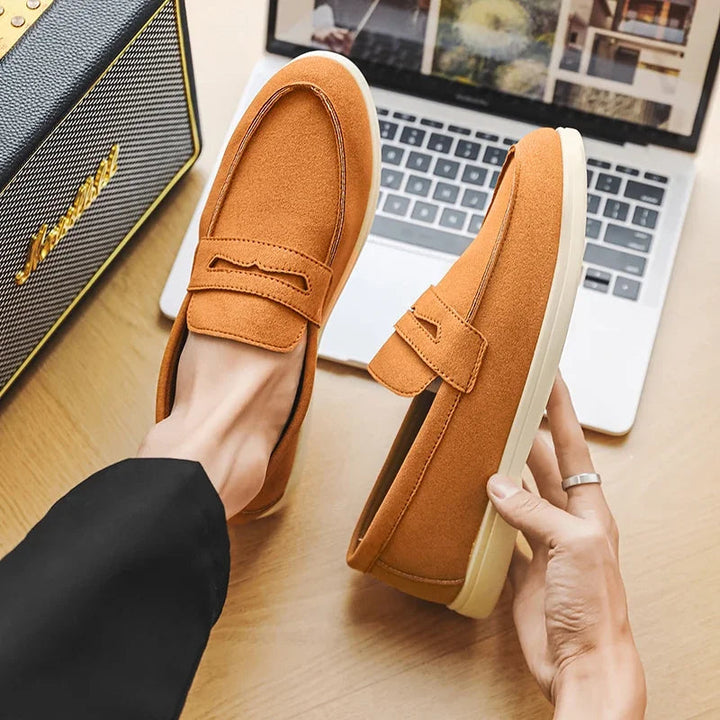 Men's Suede Loafers Hand Stitched Cushioned Insole Brown 7