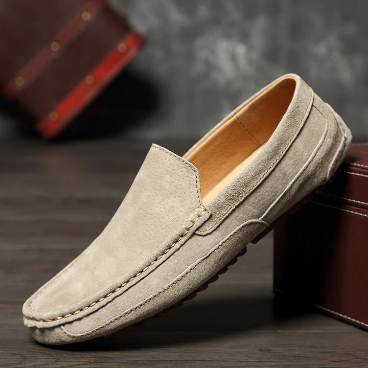 Men's Suede Loafers Lightweight Durable Rubber Sole Brown 0