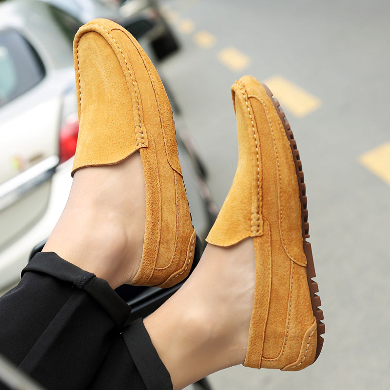 Men's Suede Loafers Lightweight Durable Rubber Sole Brown 5