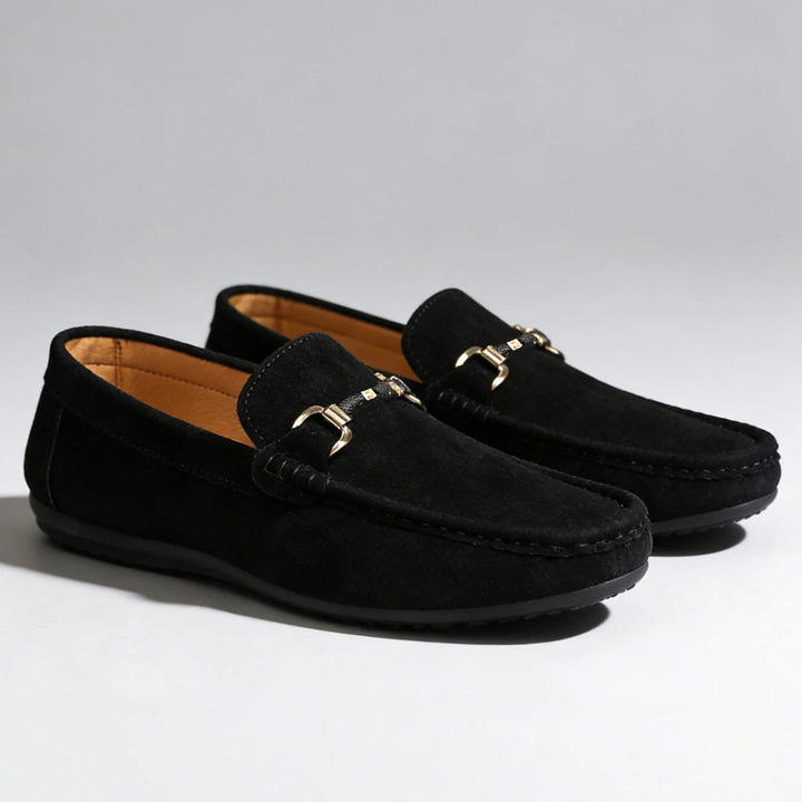 Men's Suede Loafers Slip-On Cushioned Insole Metal Buckle Brown 5