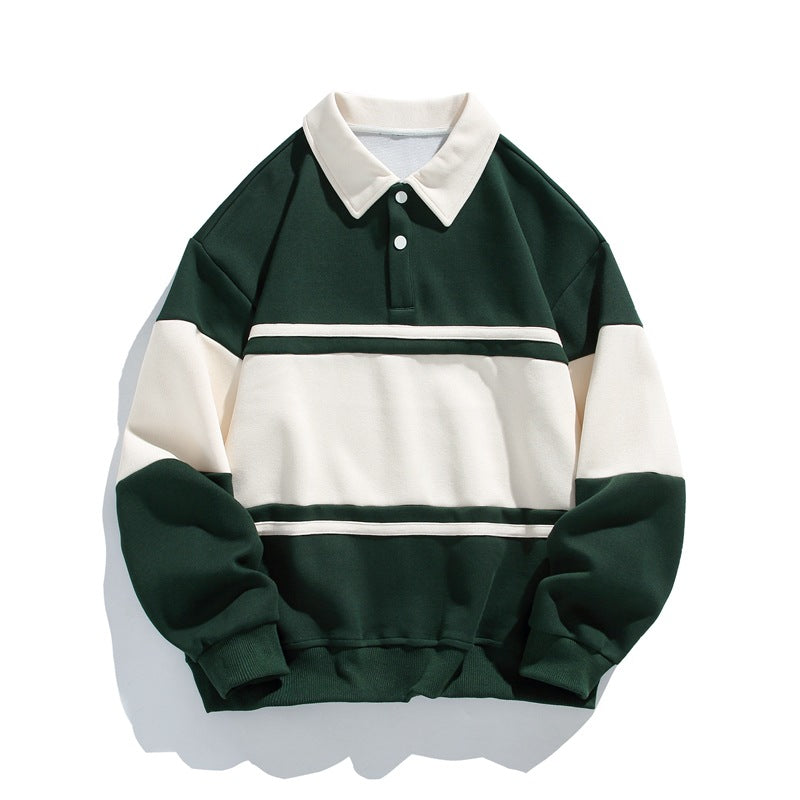 Men's Sweatshirt Cotton Blend Striped Contrast Relaxed Fit Navy 0