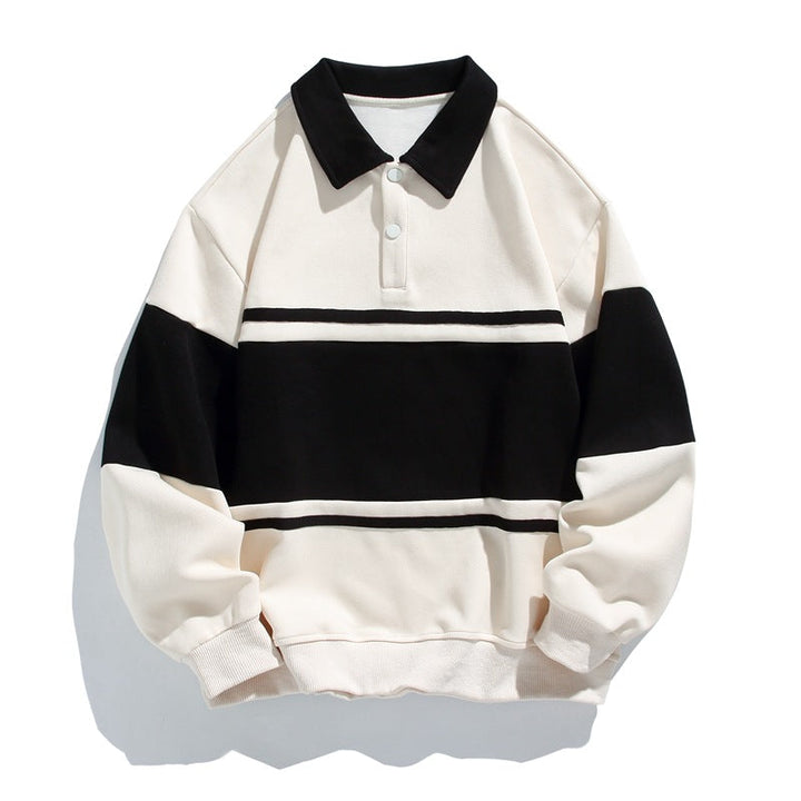 Men's Sweatshirt Cotton Blend Striped Contrast Relaxed Fit Navy 2