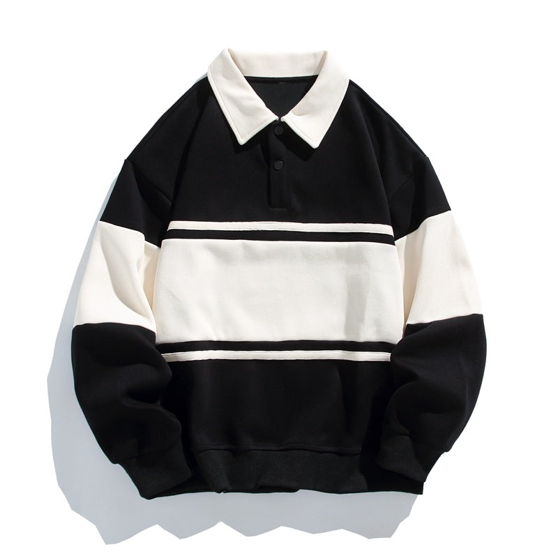 Men's Sweatshirt Cotton Blend Striped Contrast Relaxed Fit Navy 4