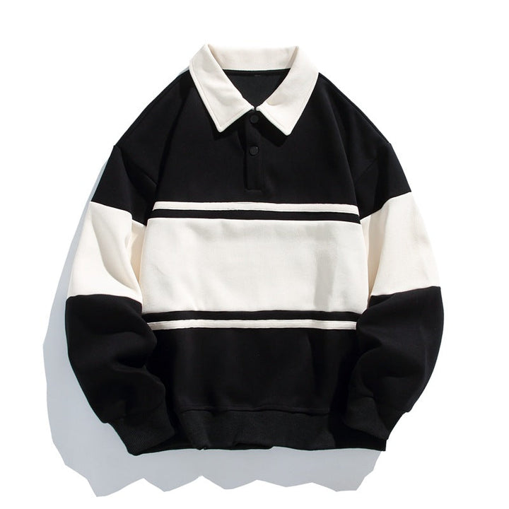 Men's Sweatshirt Cotton Blend Striped Contrast Relaxed Fit Navy 4