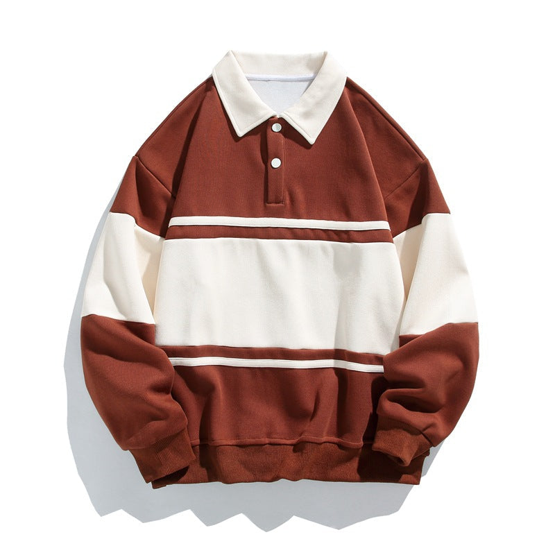 Men's Sweatshirt Cotton Blend Striped Contrast Relaxed Fit Navy 6