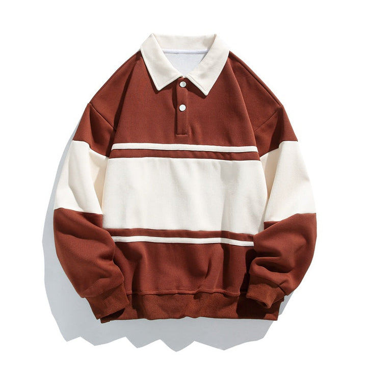 Men's Sweatshirt Cotton Blend Striped Contrast Relaxed Fit Navy 6