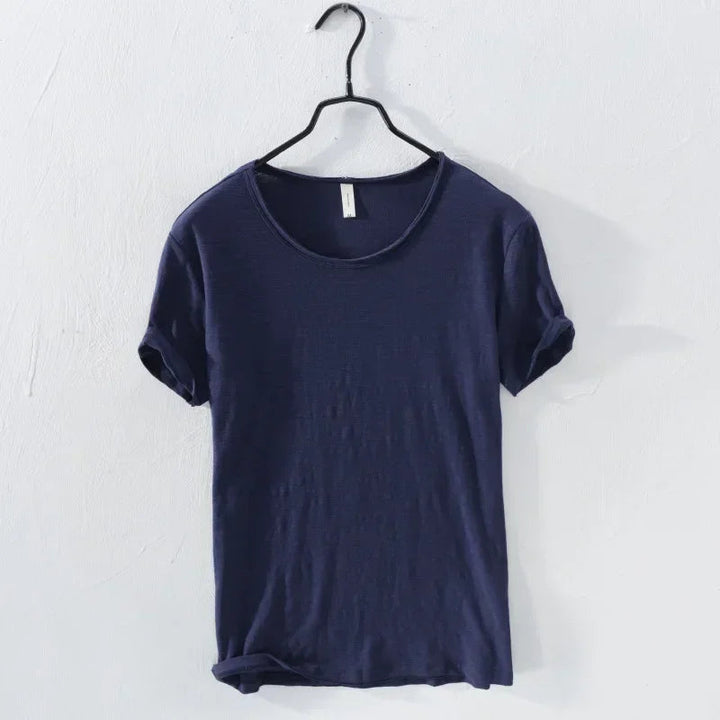 Men's T Shirt 100% Cotton Slim-Fit Raw Edge Vintage Style Monochrome 0