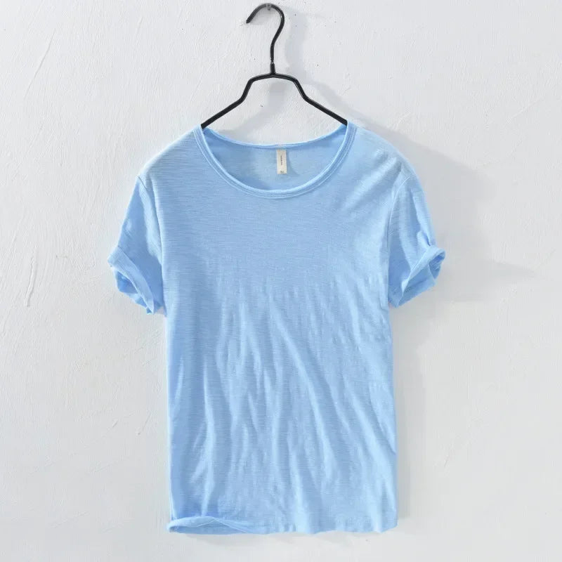 Men's T Shirt 100% Cotton Slim-Fit Raw Edge Vintage Style Monochrome 10