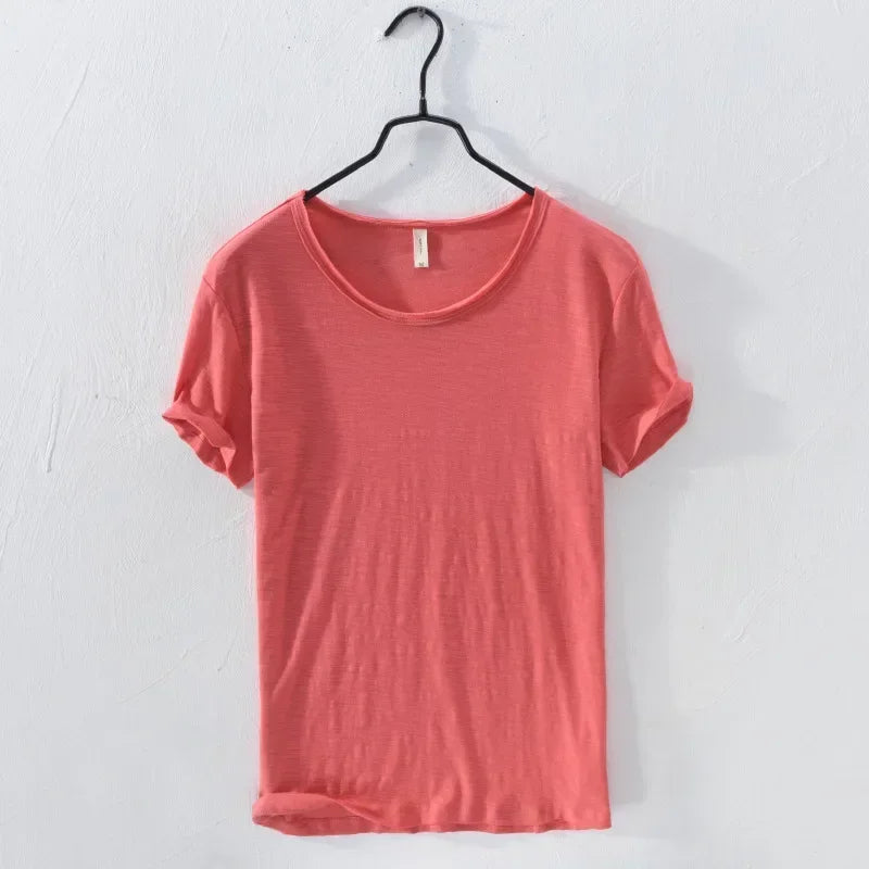 Men's T Shirt 100% Cotton Slim-Fit Raw Edge Vintage Style Monochrome 5