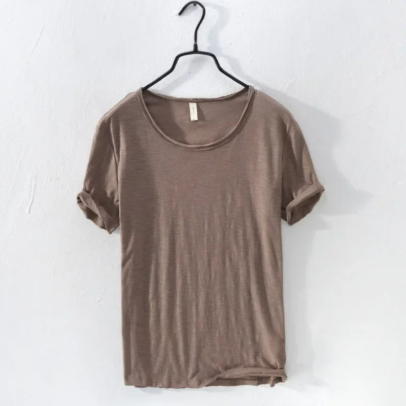Men's T Shirt 100% Cotton Slim-Fit Raw Edge Vintage Style Monochrome 7