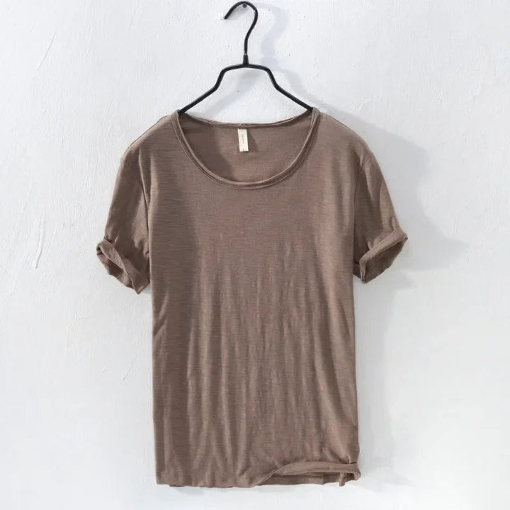 Men's T Shirt 100% Cotton Slim-Fit Raw Edge Vintage Style Monochrome 7