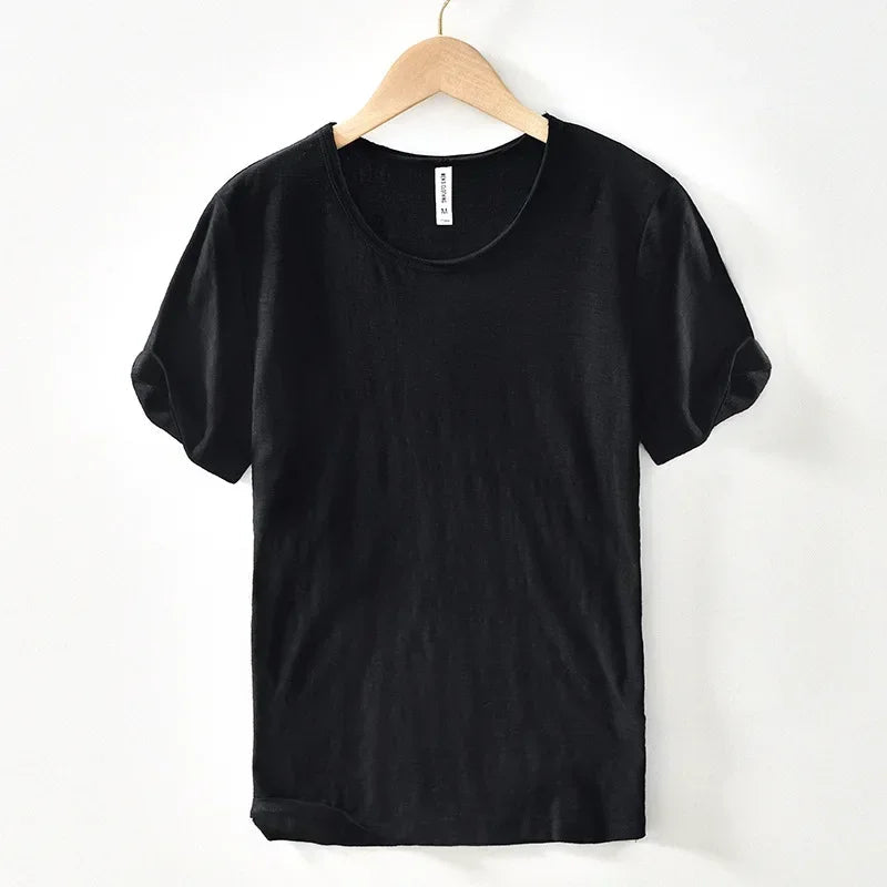 Men's T Shirt 100% Cotton Slim-Fit Raw Edge Vintage Style Monochrome 9