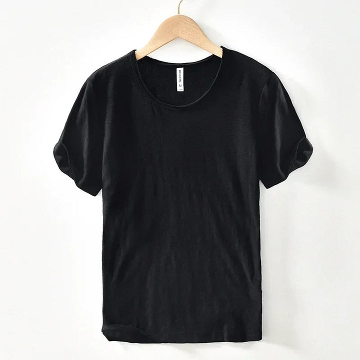 Men's T Shirt 100% Cotton Slim-Fit Raw Edge Vintage Style Monochrome 9